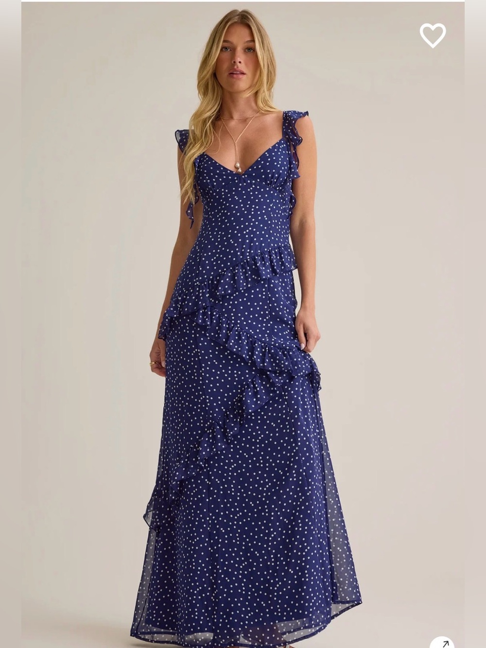 Altar’d State Navy Polka Dot Ruffle Charlee Maxi Dress